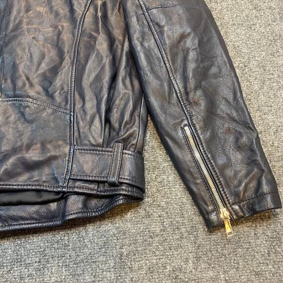 LTH JKT Black Leather Moto Biker Jacket Belted Soft Womens Medium Cropped Punk - Picture 6 of 12